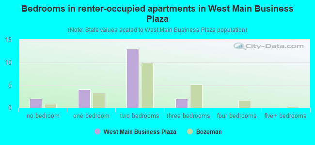Bedrooms in renter-occupied apartments in West Main Business Plaza