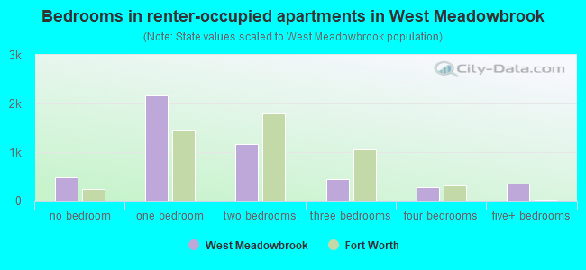 Bedrooms in renter-occupied apartments in West Meadowbrook