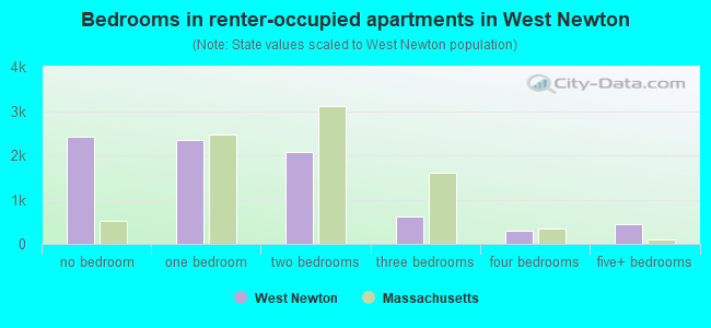 Bedrooms in renter-occupied apartments in West Newton