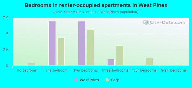 Bedrooms in renter-occupied apartments in West Pines