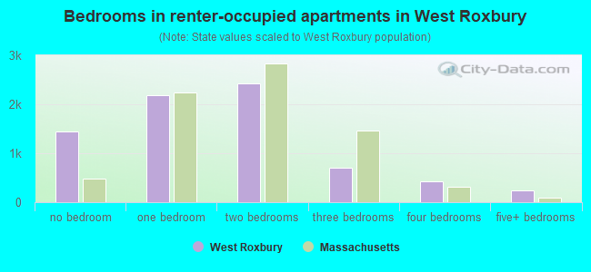 Bedrooms in renter-occupied apartments in West Roxbury