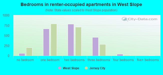 Bedrooms in renter-occupied apartments in West Slope