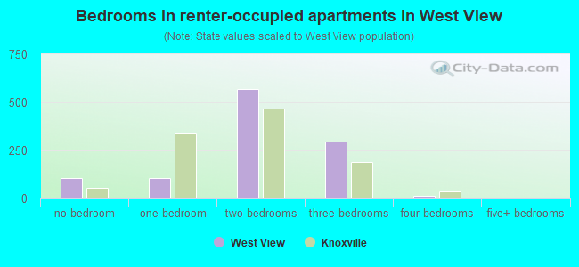 Bedrooms in renter-occupied apartments in West View