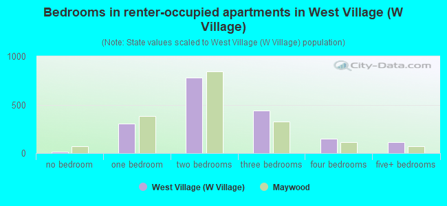 Bedrooms in renter-occupied apartments in West Village (W Village)