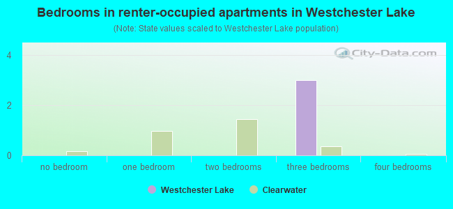 Bedrooms in renter-occupied apartments in Westchester Lake