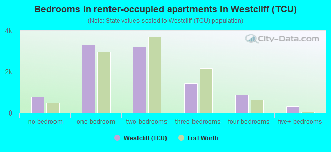 Bedrooms in renter-occupied apartments in Westcliff (TCU)