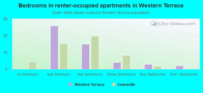 Bedrooms in renter-occupied apartments in Western Terrace