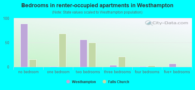Bedrooms in renter-occupied apartments in Westhampton