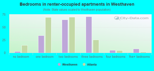 Bedrooms in renter-occupied apartments in Westhaven