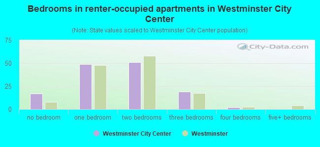 Bedrooms in renter-occupied apartments in Westminster City Center