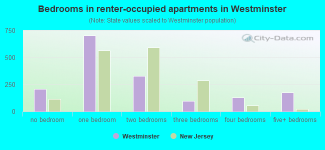 Bedrooms in renter-occupied apartments in Westminster