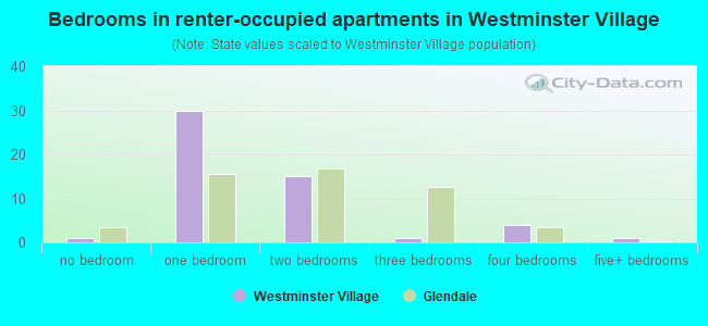Bedrooms in renter-occupied apartments in Westminster Village
