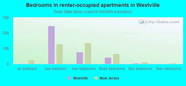Bedrooms in renter-occupied apartments in Westville