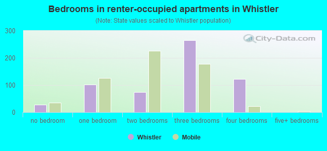 Bedrooms in renter-occupied apartments in Whistler