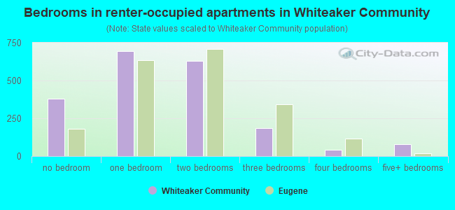 Bedrooms in renter-occupied apartments in Whiteaker Community