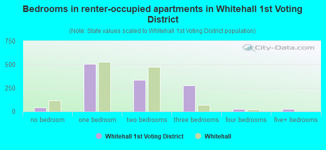 Bedrooms in renter-occupied apartments in Whitehall 1st Voting District