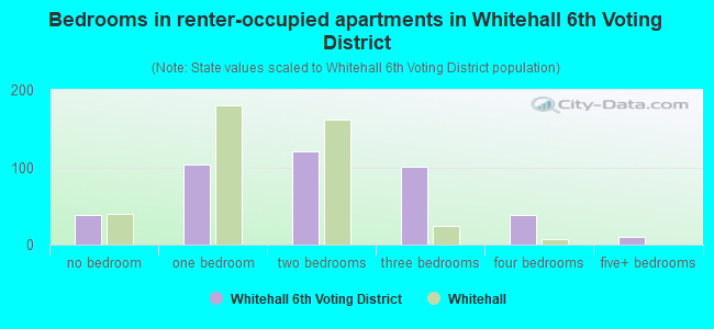 Bedrooms in renter-occupied apartments in Whitehall 6th Voting District