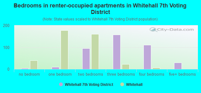 Bedrooms in renter-occupied apartments in Whitehall 7th Voting District