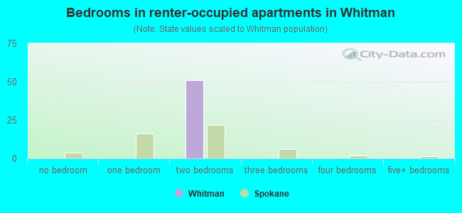 Bedrooms in renter-occupied apartments in Whitman