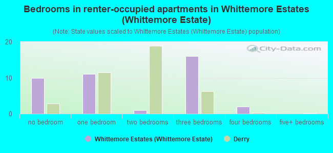 Bedrooms in renter-occupied apartments in Whittemore Estates (Whittemore Estate)