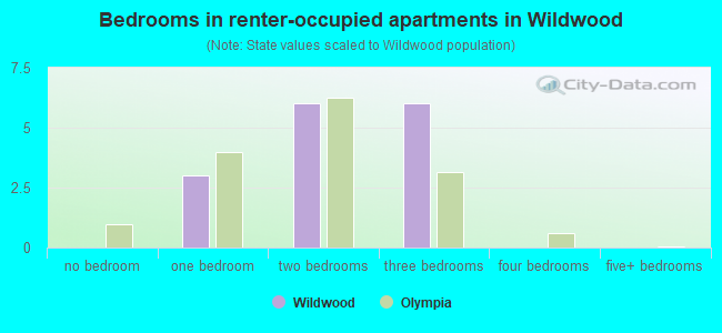 Bedrooms in renter-occupied apartments in Wildwood