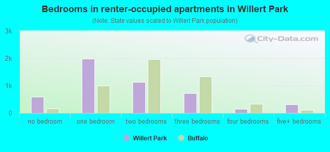 Bedrooms in renter-occupied apartments in Willert Park