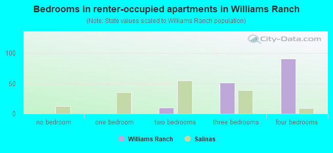 Bedrooms in renter-occupied apartments in Williams Ranch