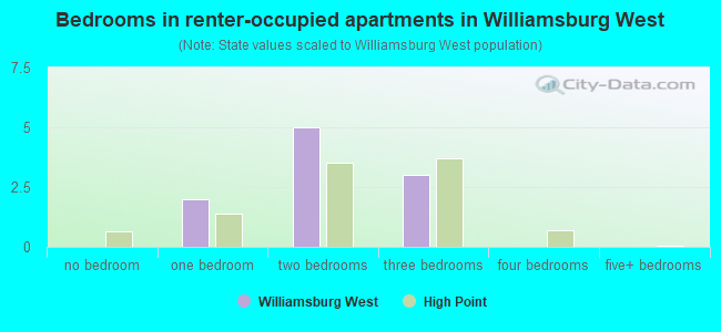 Bedrooms in renter-occupied apartments in Williamsburg West