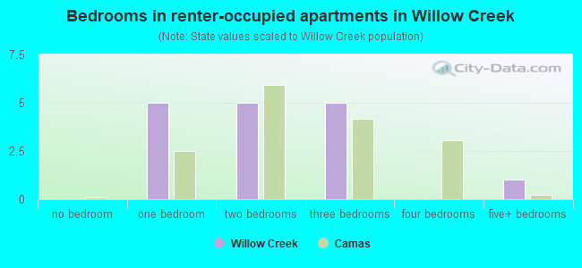 Bedrooms in renter-occupied apartments in Willow Creek