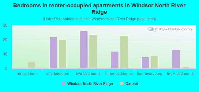Bedrooms in renter-occupied apartments in Windsor North River Ridge