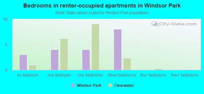 Bedrooms in renter-occupied apartments in Windsor Park