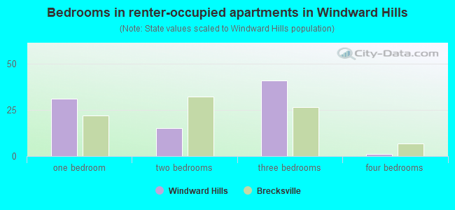 Bedrooms in renter-occupied apartments in Windward Hills