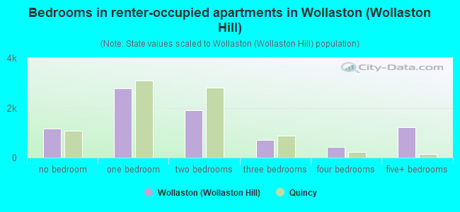 Bedrooms in renter-occupied apartments in Wollaston (Wollaston Hill)