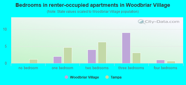 Bedrooms in renter-occupied apartments in Woodbriar Village