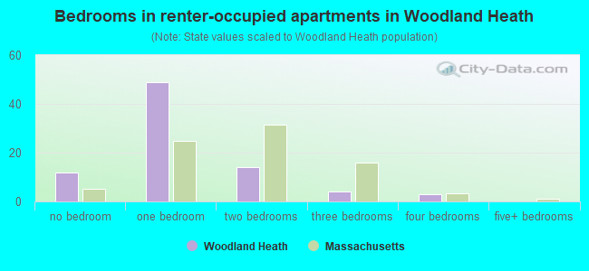 Bedrooms in renter-occupied apartments in Woodland Heath