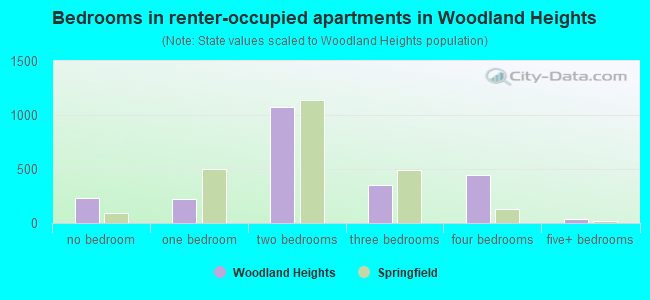 Bedrooms in renter-occupied apartments in Woodland Heights