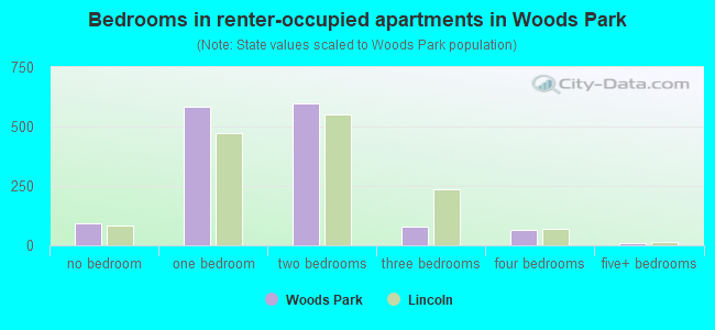 Bedrooms in renter-occupied apartments in Woods Park