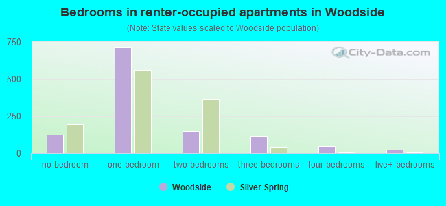 Bedrooms in renter-occupied apartments in Woodside