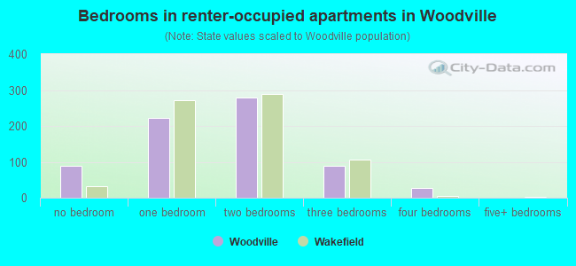 Bedrooms in renter-occupied apartments in Woodville