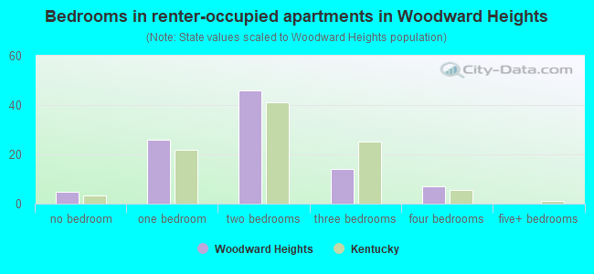 Bedrooms in renter-occupied apartments in Woodward Heights
