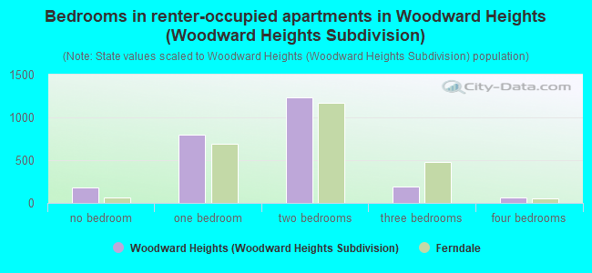 Bedrooms in renter-occupied apartments in Woodward Heights (Woodward Heights Subdivision)