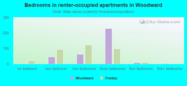 Bedrooms in renter-occupied apartments in Woodward