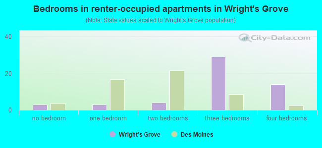 Bedrooms in renter-occupied apartments in Wright's Grove