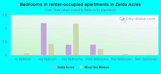 Bedrooms in renter-occupied apartments in Zelda Acres
