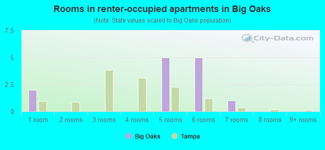 Rooms in renter-occupied apartments in Big Oaks