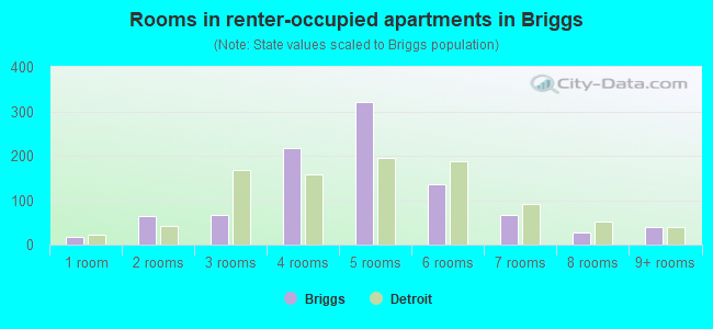 Rooms in renter-occupied apartments in Briggs