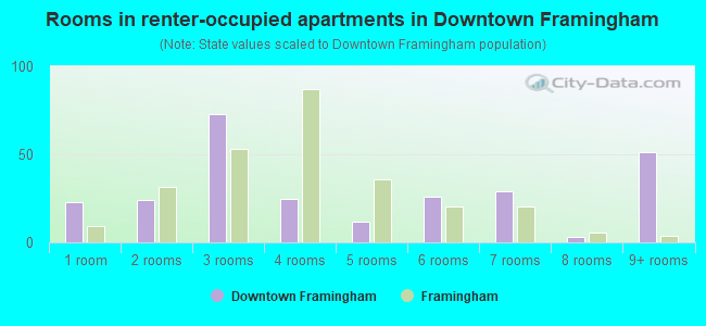 Rooms in renter-occupied apartments in Downtown Framingham
