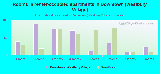 Rooms in renter-occupied apartments in Downtown (Westbury Village)