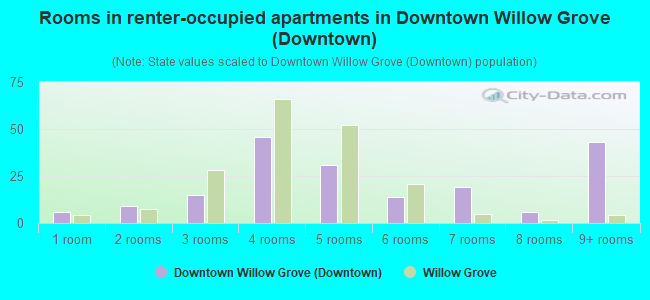 Rooms in renter-occupied apartments in Downtown Willow Grove (Downtown)