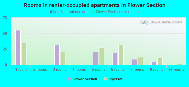 Rooms in renter-occupied apartments in Flower Section
